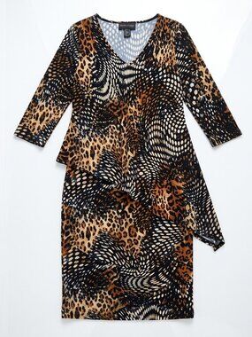 Frank Lyman Size 6 Animal Print Midi Dress Neo Nostalgia 90s Modern Uniform